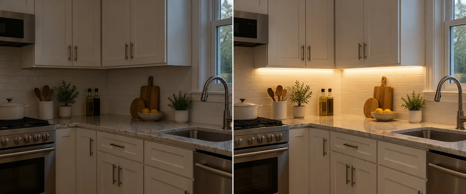 Under-cabinet lights, lighting layout
