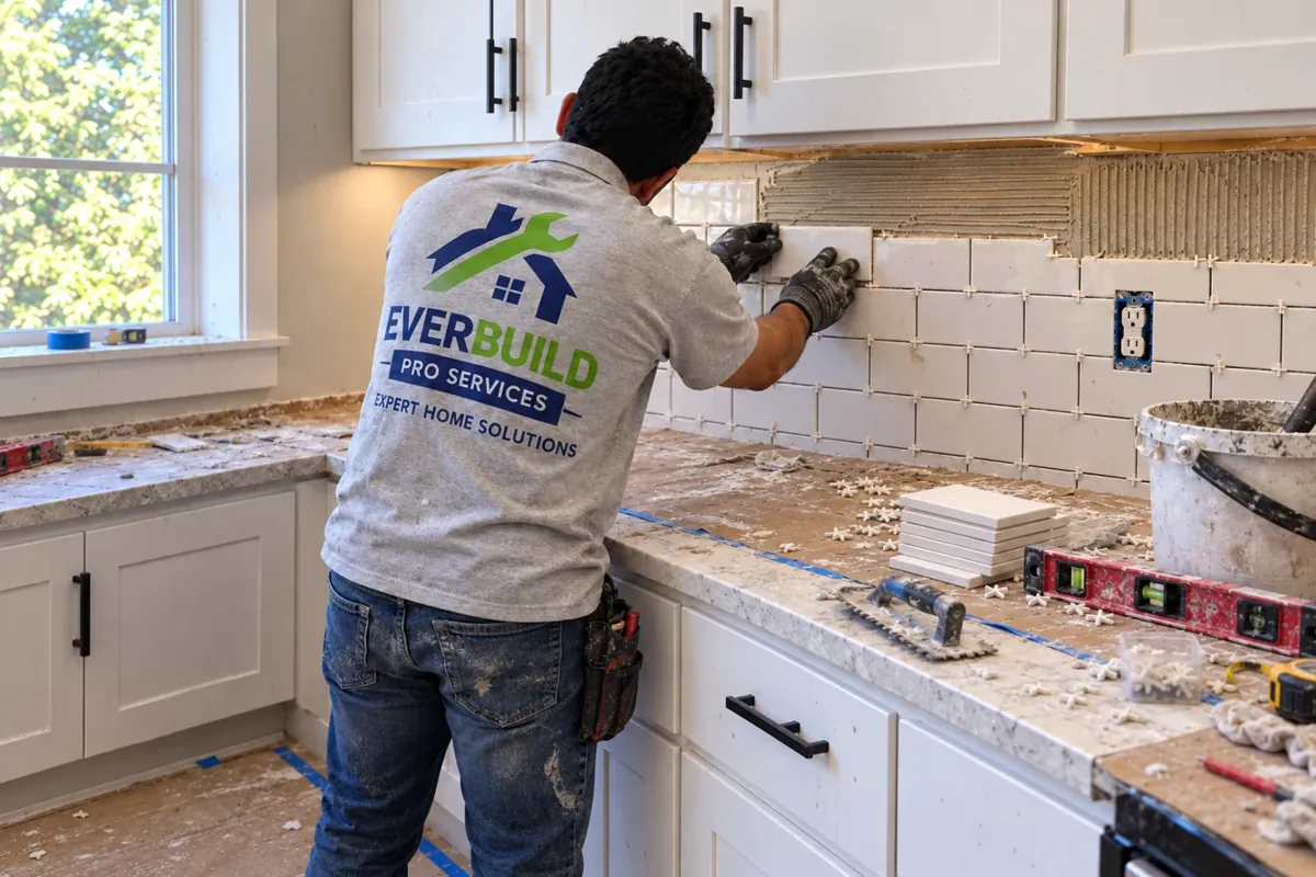 Everbuild branded kitchen backsplash installation